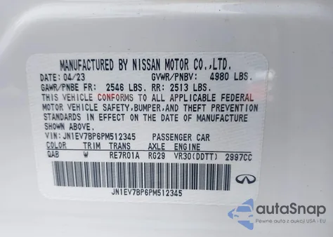 2023 Infiniti Q50 Luxe z USA, uszkodzony, nr VIN JN1EV7BP6PM512345